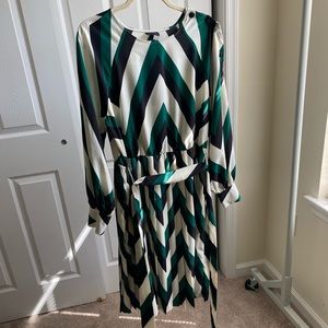 Striped green, black, white dress